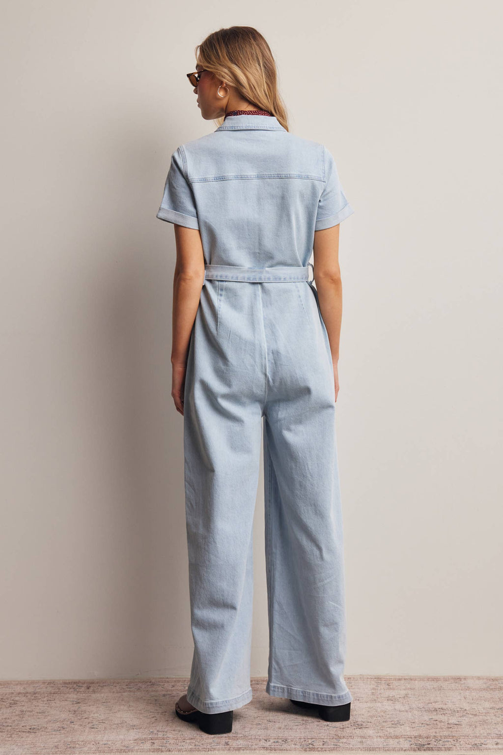 Belted Stretch Denim Wide-Leg Jumpsuit FRP0003