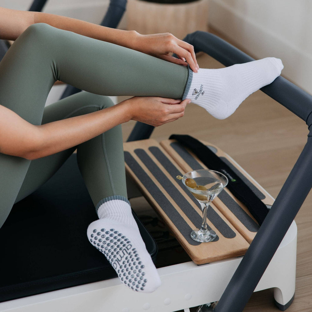 Extra Dirty Martini on White Pilates Sock and Olive Grips