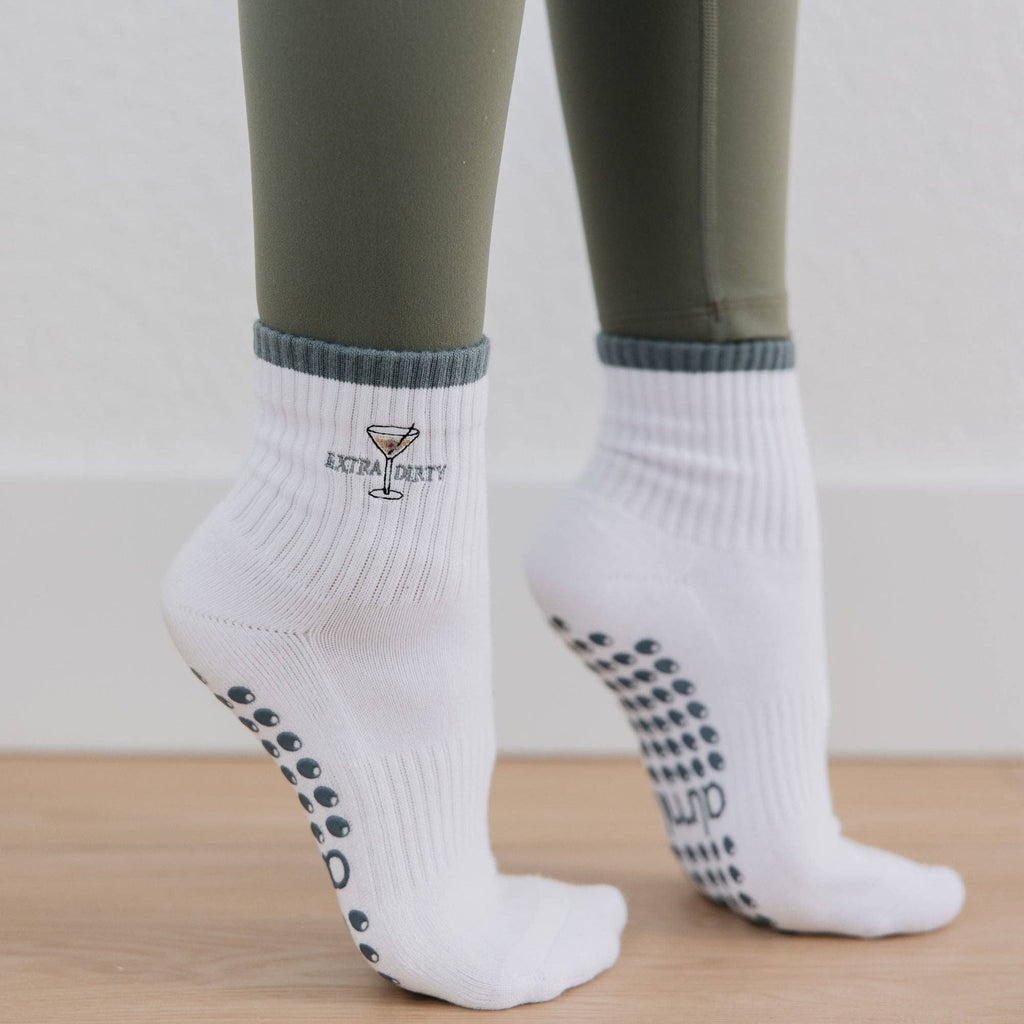 Extra Dirty Martini on White Pilates Sock and Olive Grips