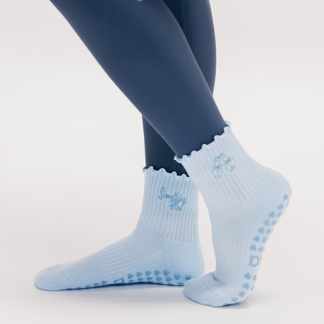 Something Blue Champagne Embroidery Bridal Pilates Grip Sock