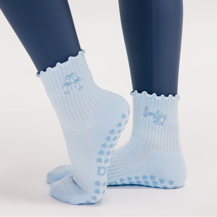 Something Blue Champagne Embroidery Bridal Pilates Grip Sock