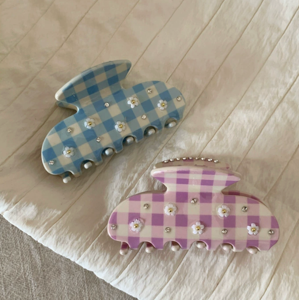 Gingham Daisy Hair Clips
