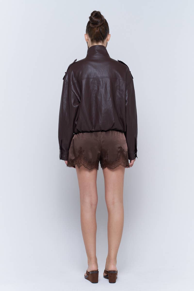 Satin Lace Trim Lounge Shorts