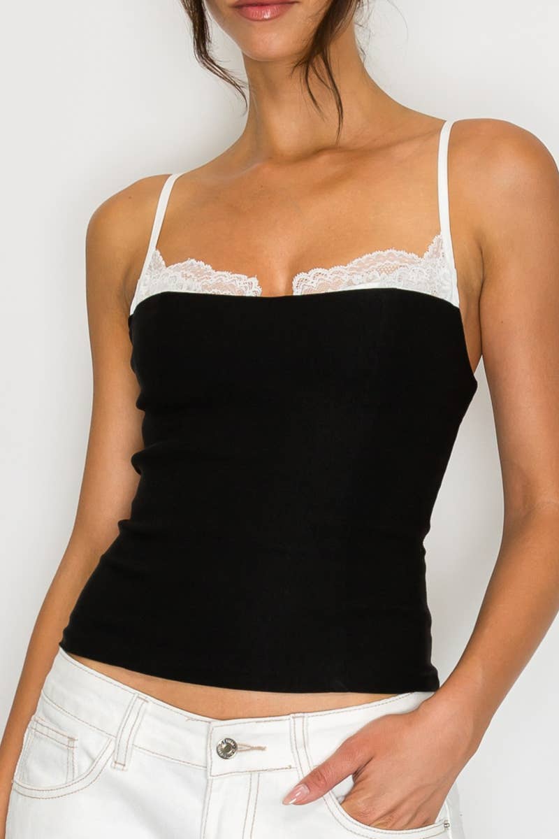 Lace Trim Contrast Cami Top