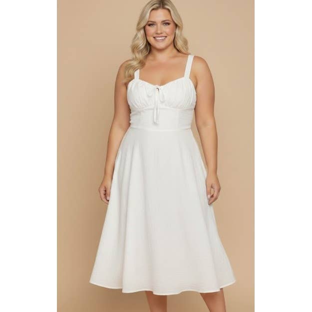 PLUS SIZE SWEETHEART TIE FRONT MIDI DRESS