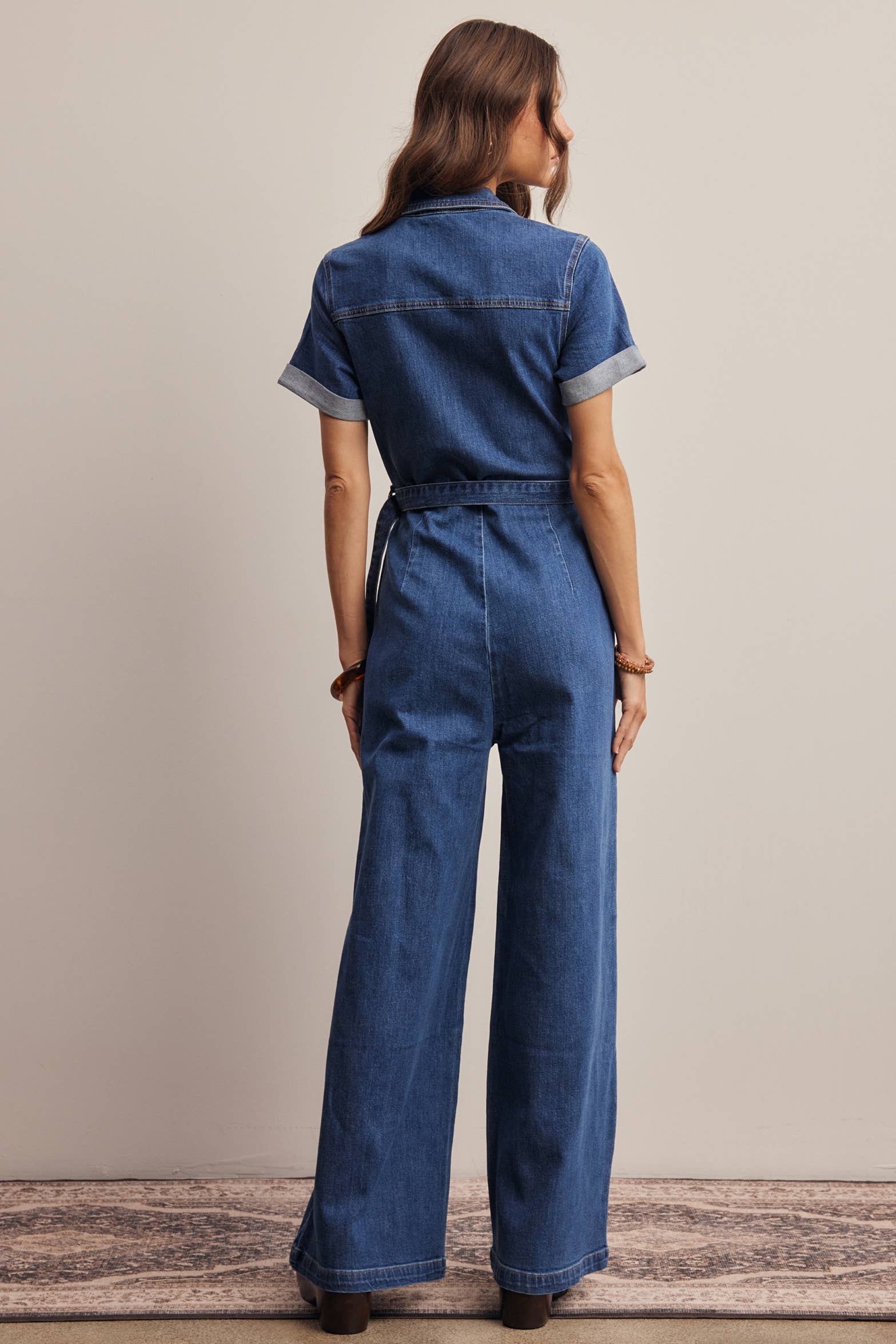 Belted Stretch Denim Wide-Leg Jumpsuit FRP0003