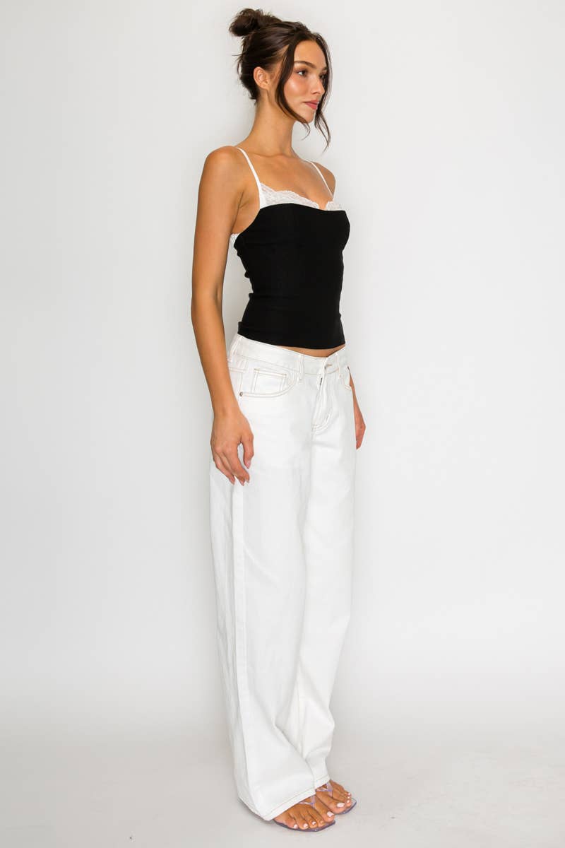 Lace Trim Contrast Cami Top