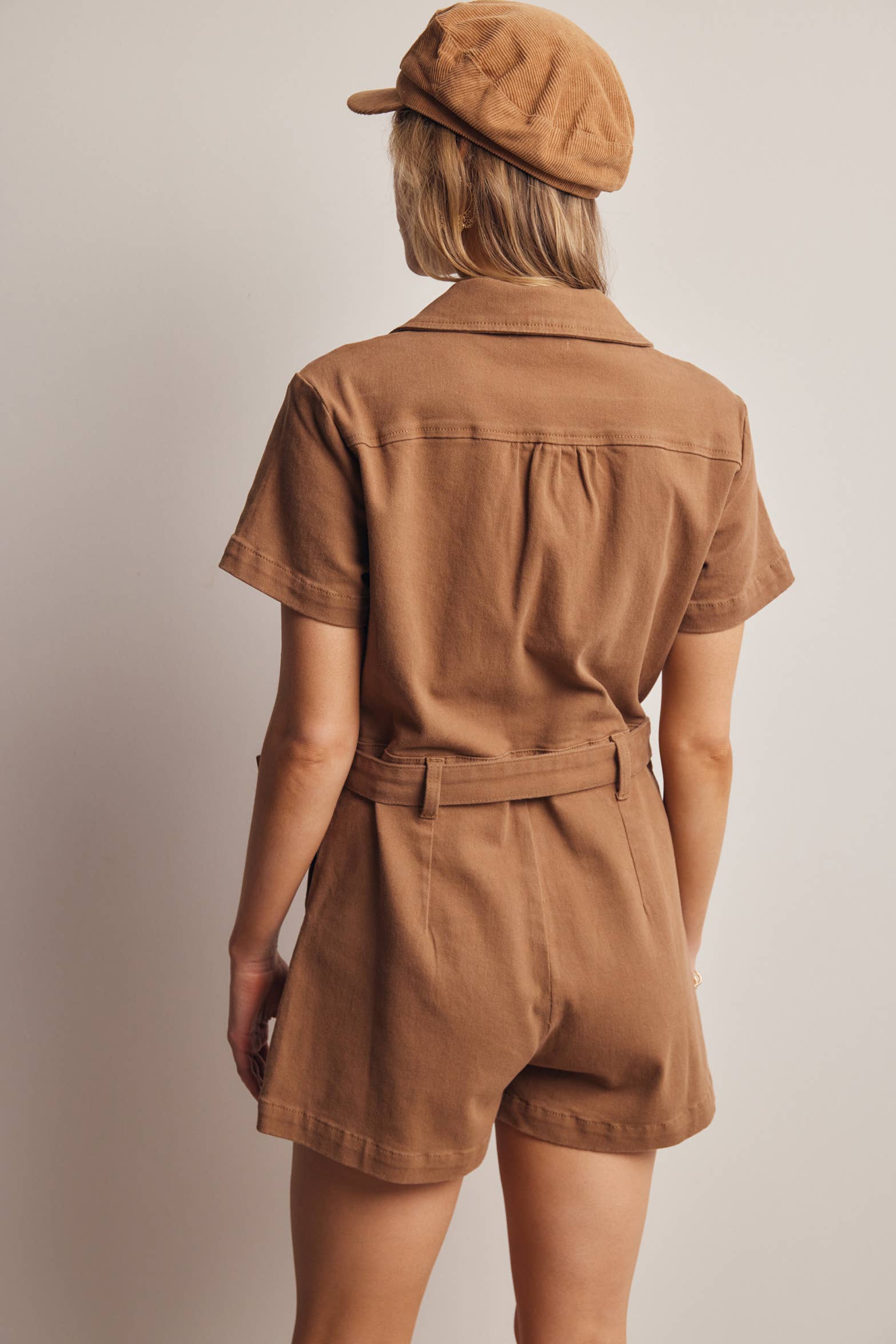 Zip-Front Belted Cotton Twill Romper FRP0002