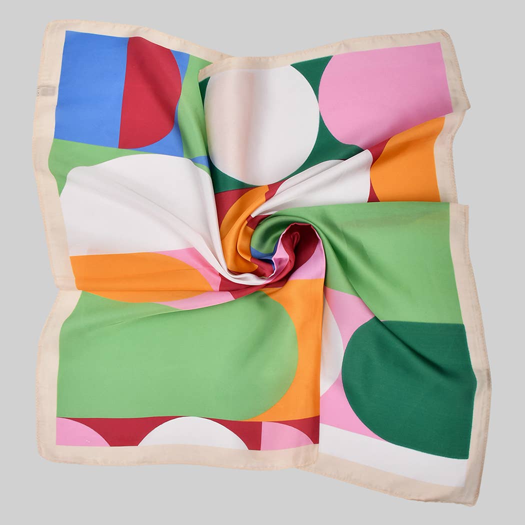 ABSTRACT GEO SHAPED COLORFUL SILKY SQUARE SCARF