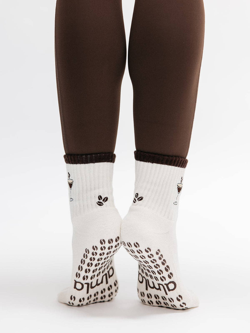 Espresso Martini Embroidered on Cream Pilates Grip Socks