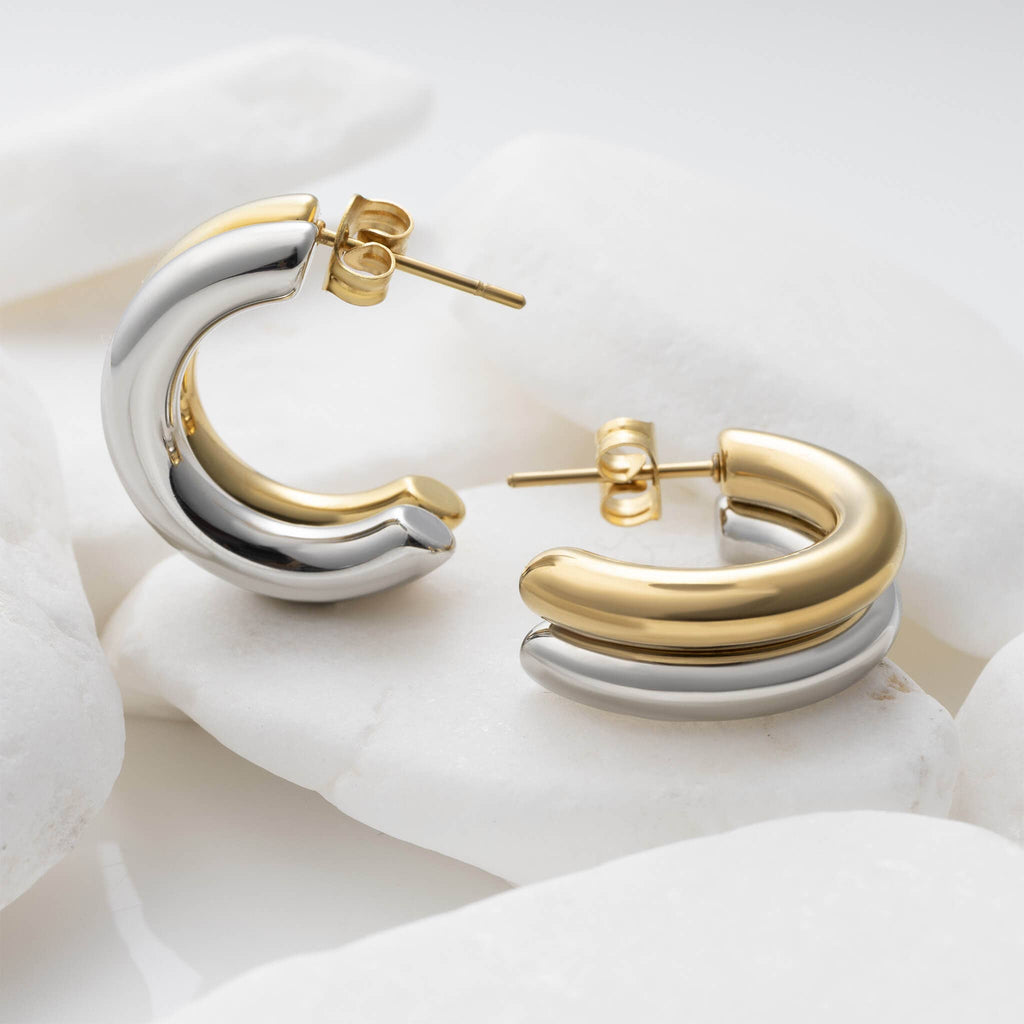 Duo Tone Huggie Earrings