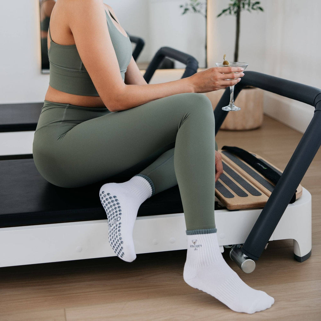 Extra Dirty Martini on White Pilates Sock and Olive Grips