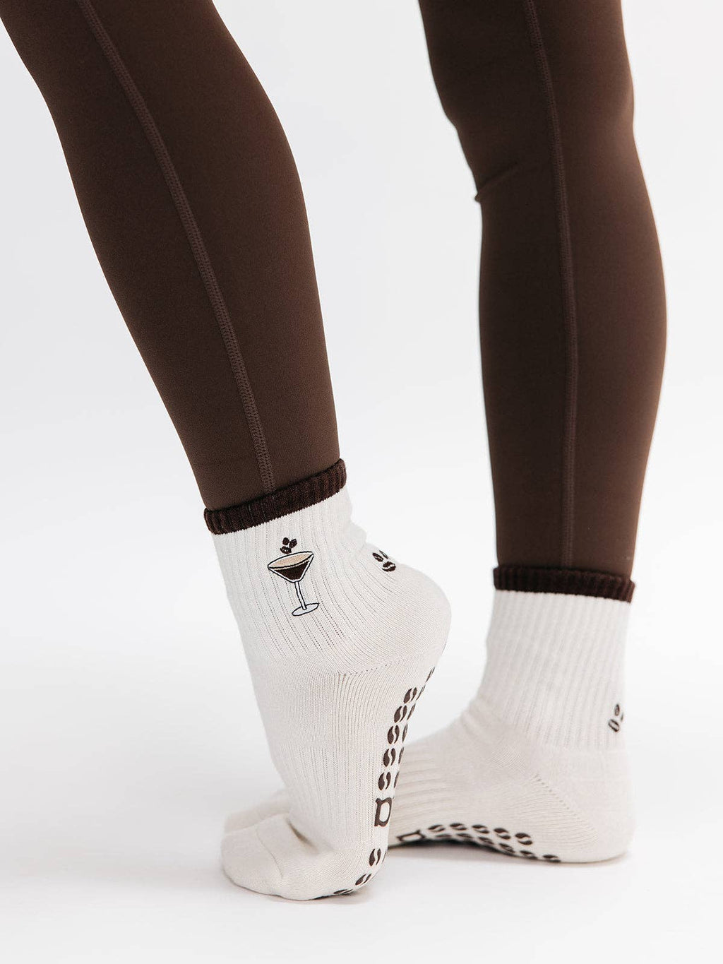 Espresso Martini Embroidered on Cream Pilates Grip Socks