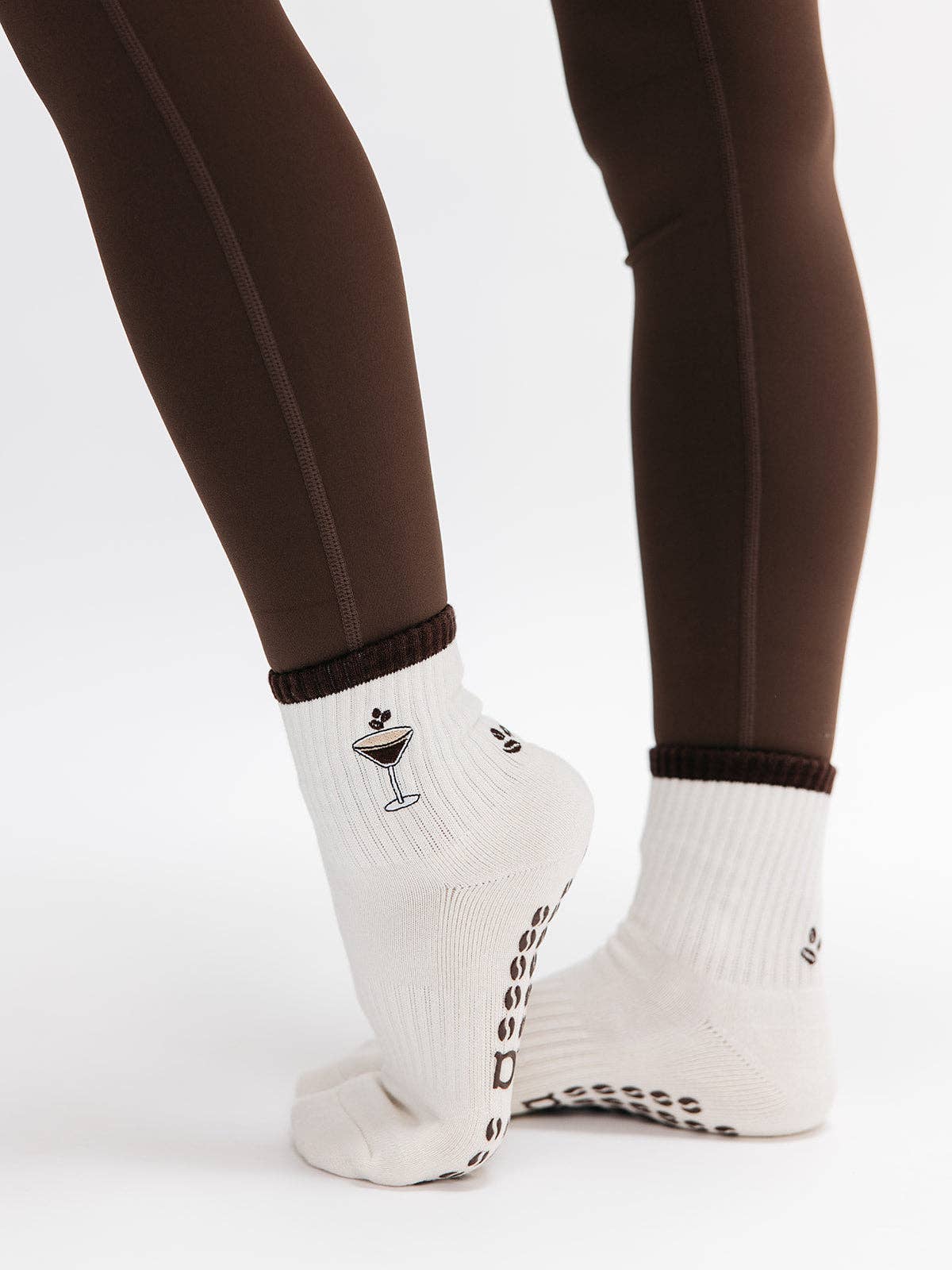 Espresso Martini Embroidered on Cream Pilates Grip Socks