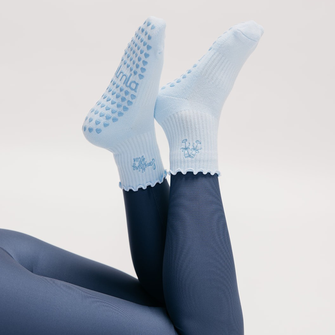 Something Blue Champagne Embroidery Bridal Pilates Grip Sock