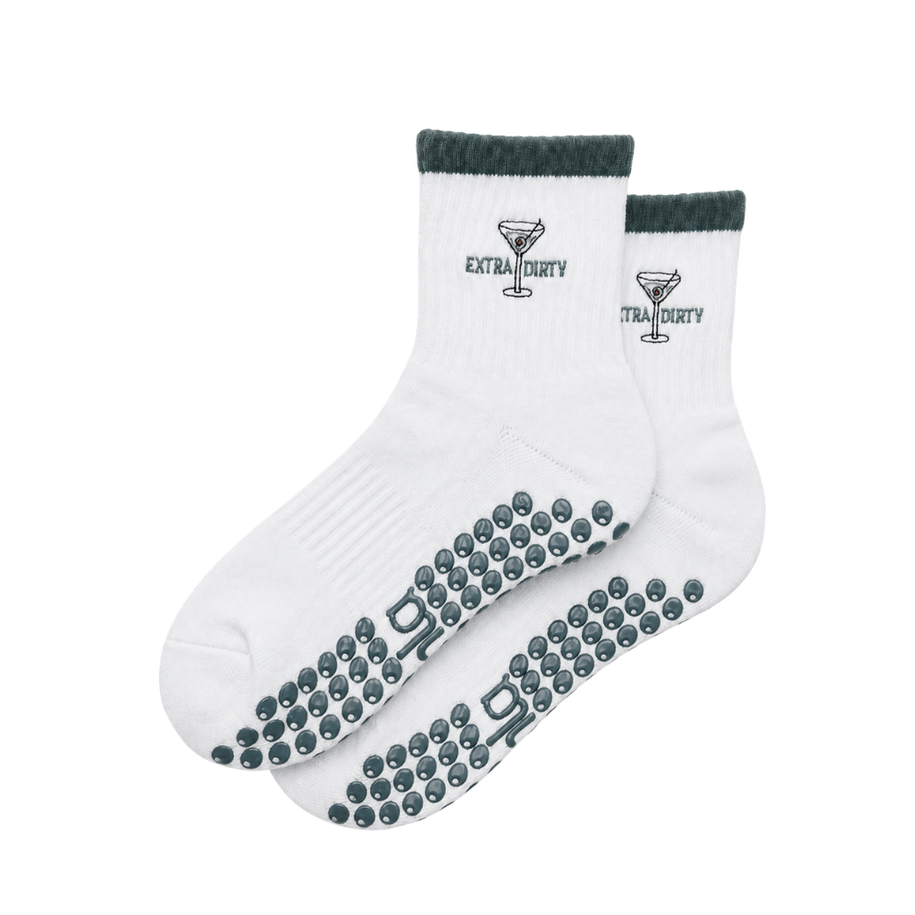 Extra Dirty Martini on White Pilates Sock and Olive Grips