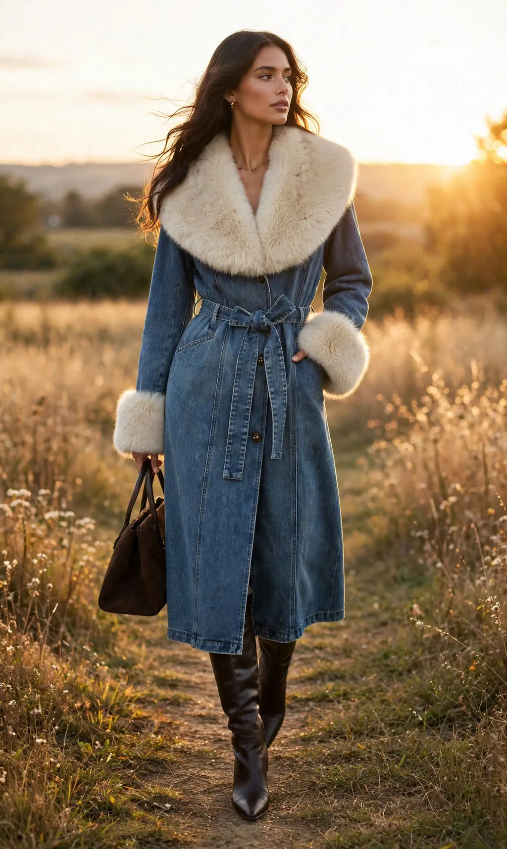 Aspen Denim Fur Coat