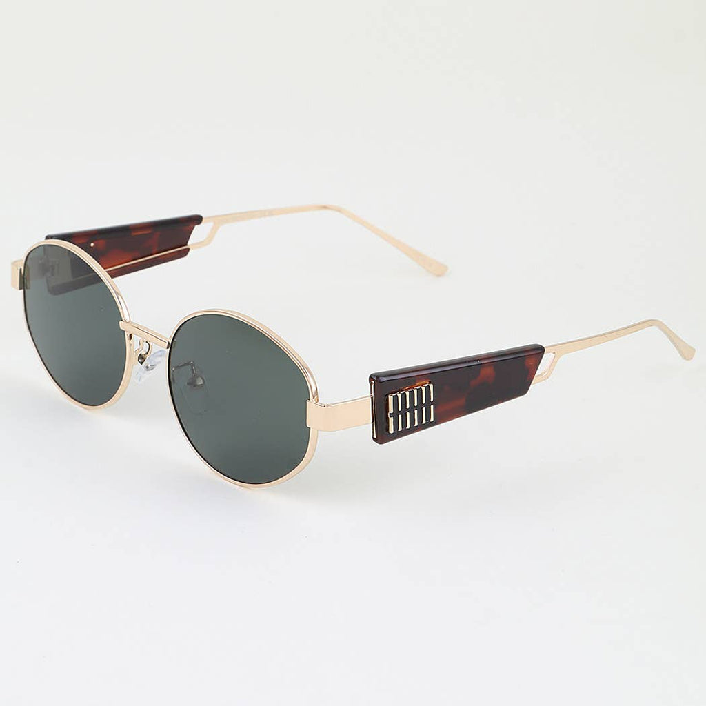 Tortoise Tile Round Frame Sunglasses