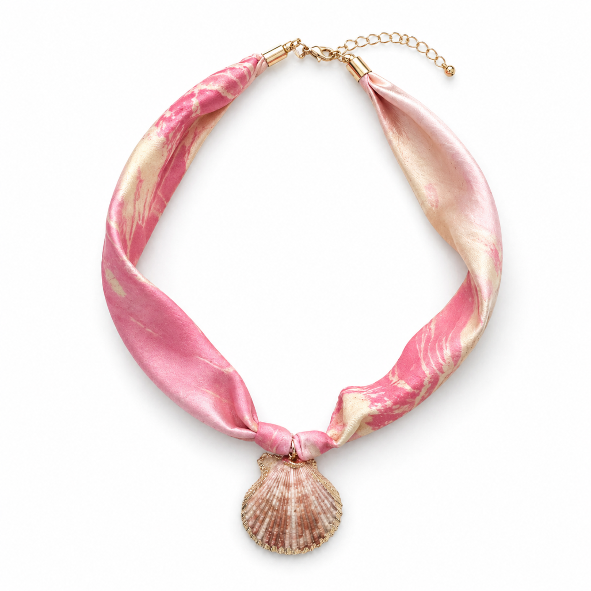 Coastal Shell Pendant Scarf Necklace – Blush Satin
