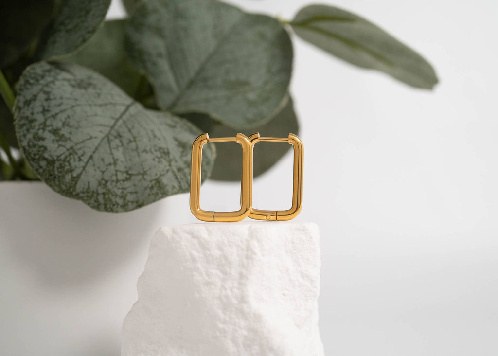 Rounded Rectangle Huggie Earrings