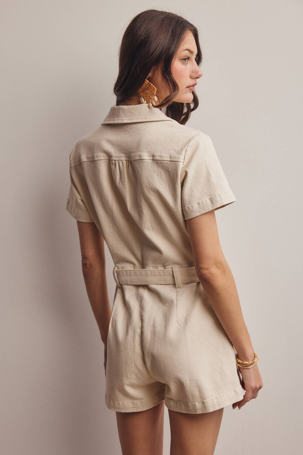 Zip-Front Belted Cotton Twill Romper FRP0002