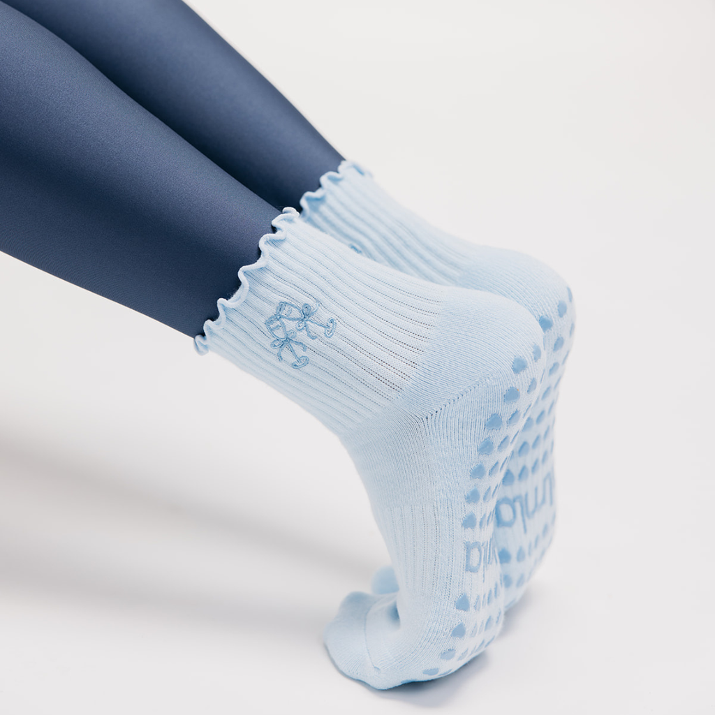 Something Blue Champagne Embroidery Bridal Pilates Grip Sock