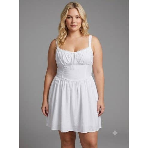 PLUS SIZE SWEETHEART NECK LACE TRIM FLARE MINI DRESS