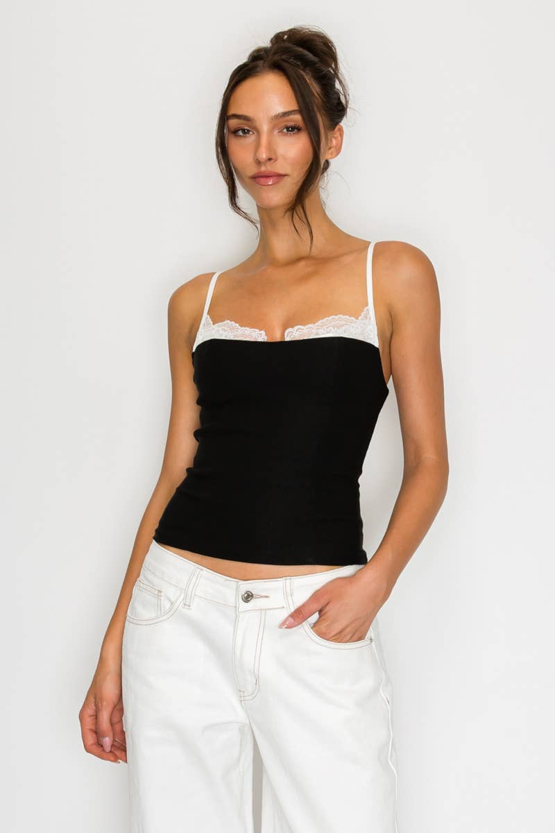 Lace Trim Contrast Cami Top