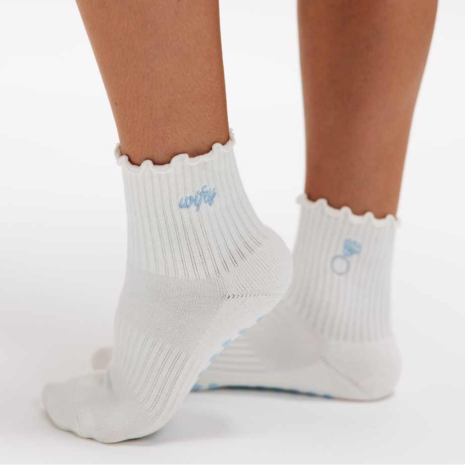 Diamond Ring Wifey Embroidery Cream Bridal Pilates Grip Sock