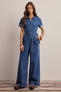 Belted Stretch Denim Wide-Leg Jumpsuit FRP0003