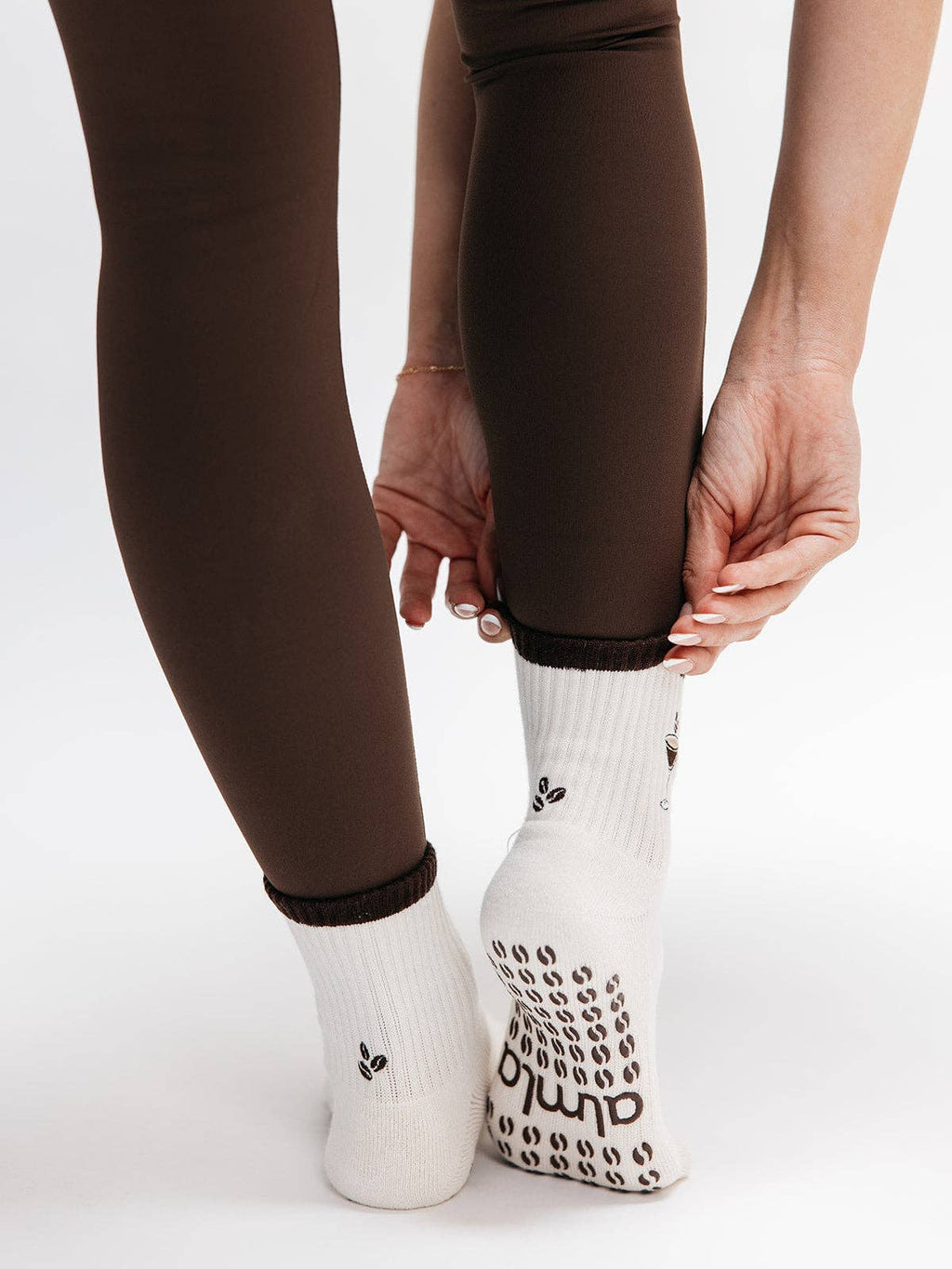 Espresso Martini Embroidered on Cream Pilates Grip Socks