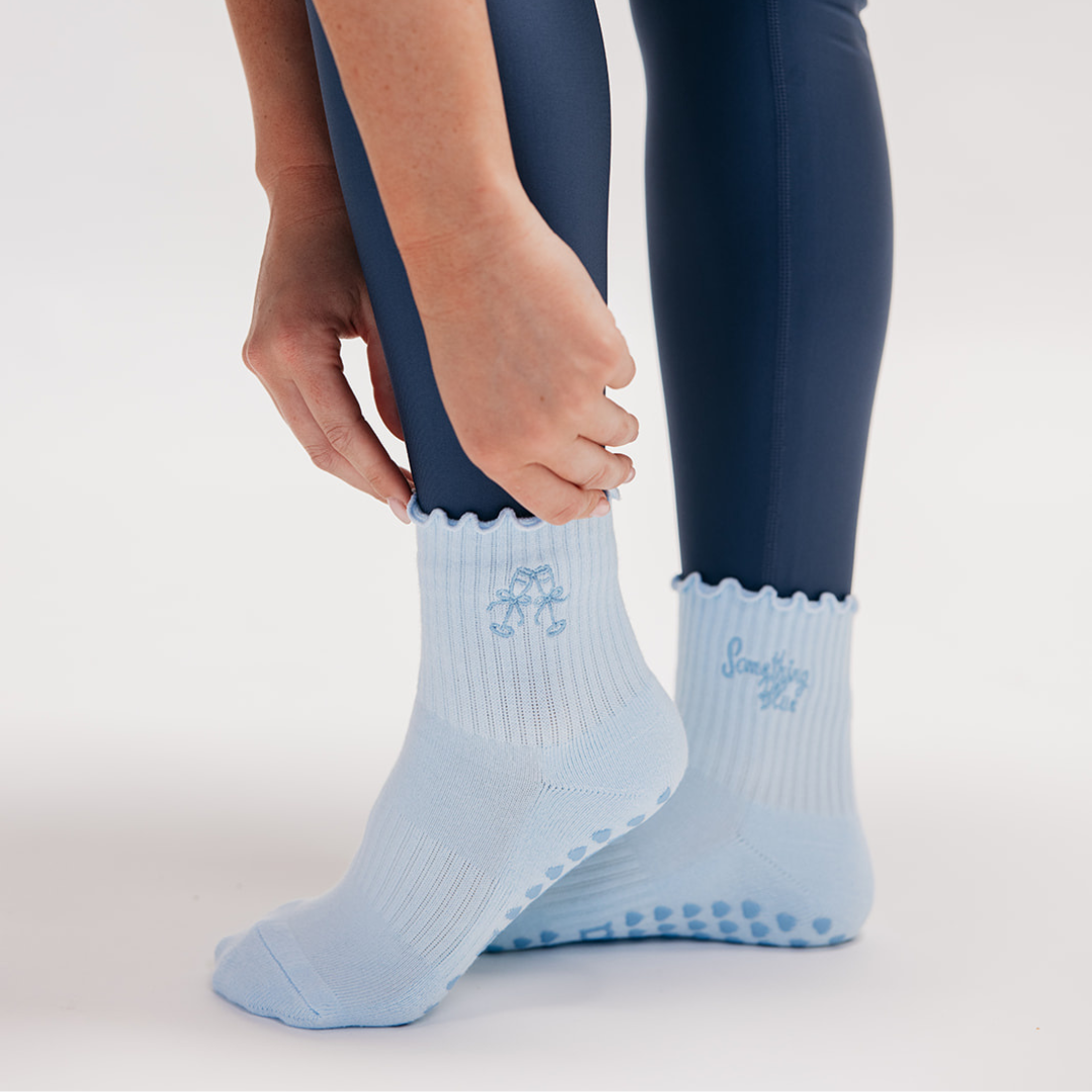 Something Blue Champagne Embroidery Bridal Pilates Grip Sock