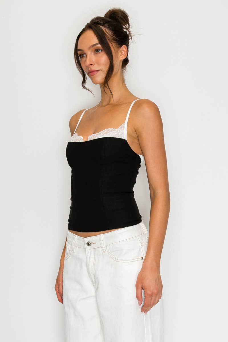 Lace Trim Contrast Cami Top