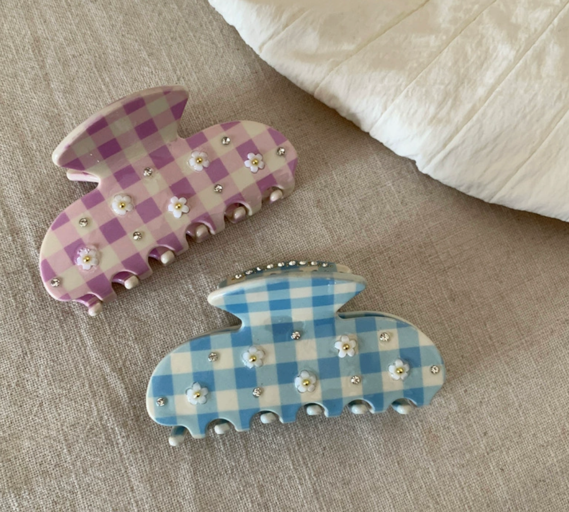 Gingham Daisy Hair Clips
