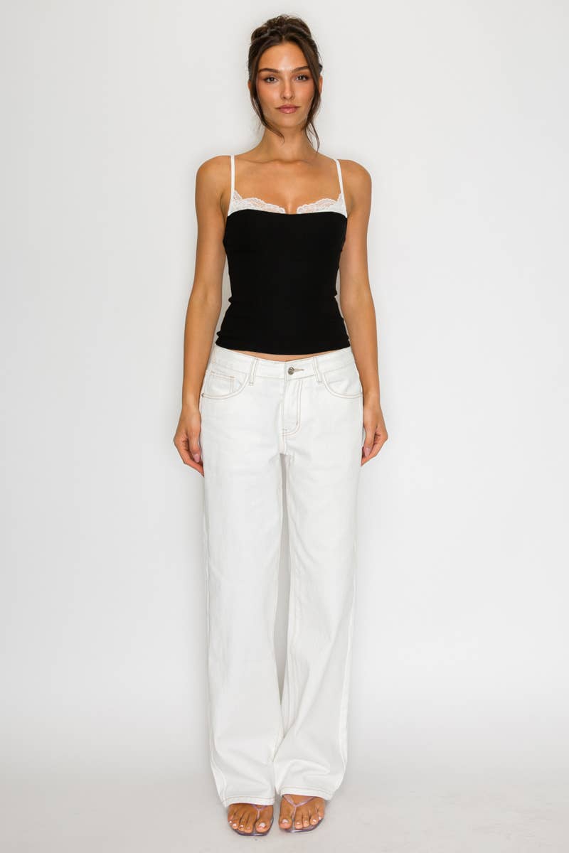 Lace Trim Contrast Cami Top