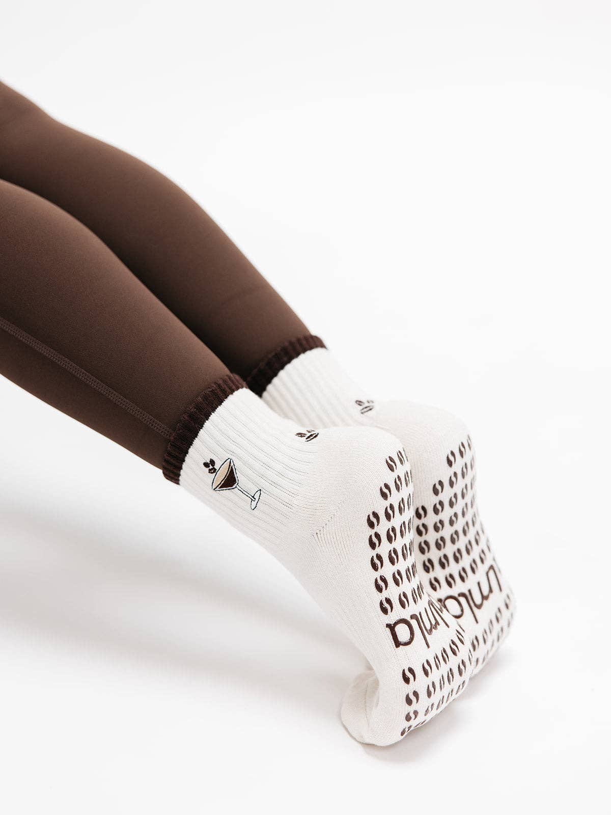 Espresso Martini Embroidered on Cream Pilates Grip Socks