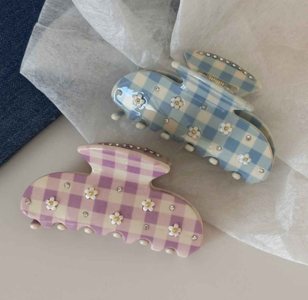 Gingham Daisy Hair Clips